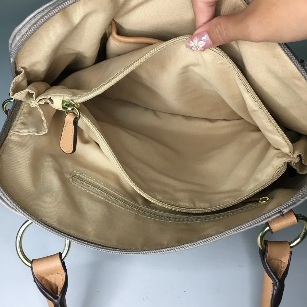 Taupe Ostrich & Tan Faux Leather Handbag